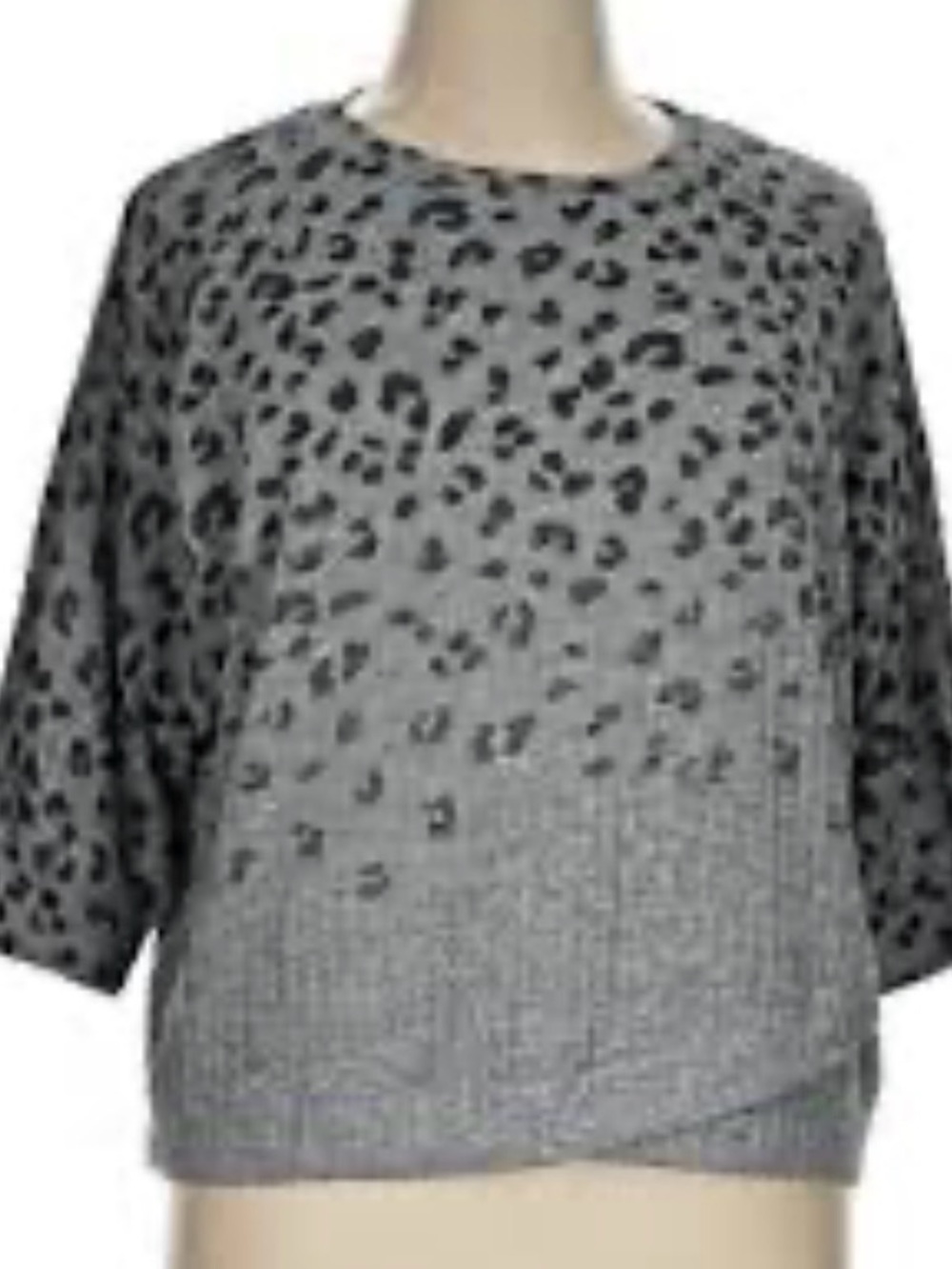 Simply Vera Vera Wang Gray Leopard-Print Crewneck Sweater